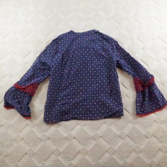 J Crew Silk Blend Embroidered Printed Button Bell Sleeve Top Womens 6 - Picture 10 of 11